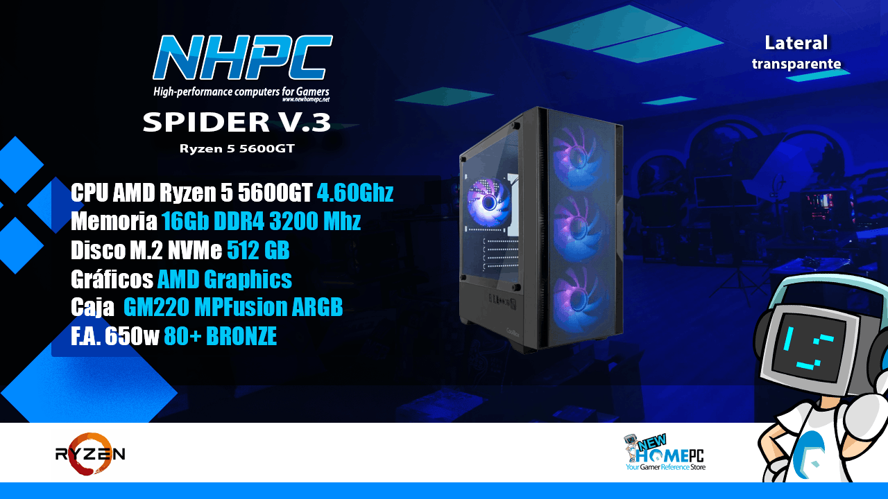 Pc Gaming NHPC Spider V.2 - Ryzen 5 5600GT - 16Gb - M2 512GB